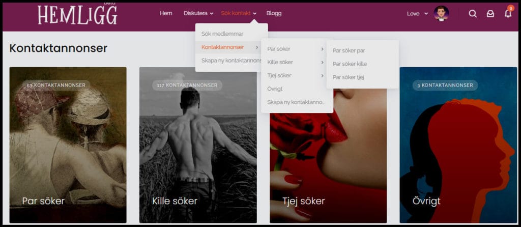 Visar var man finner kontaktannonserna i huvudmenyn