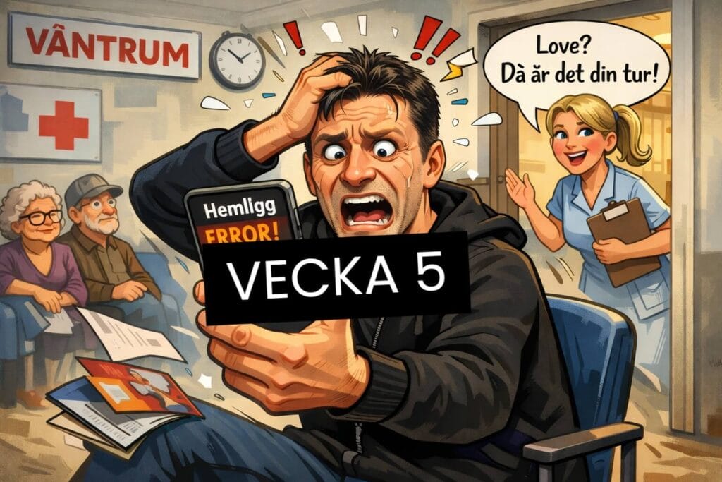 Love i väntsal får panik när Hemligg kraschar och det är hans tur.